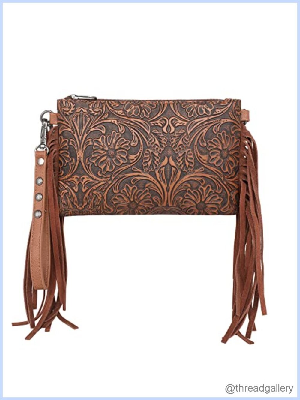 Western Crossbody Bag Floral Embossed Faux Leather Wristlet Clutch Wallet